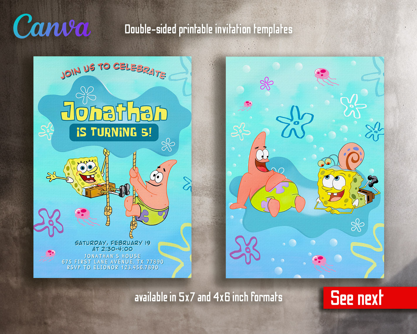 SpongeBob SquarePant customizable invitation template | Share or Print |  | GR755