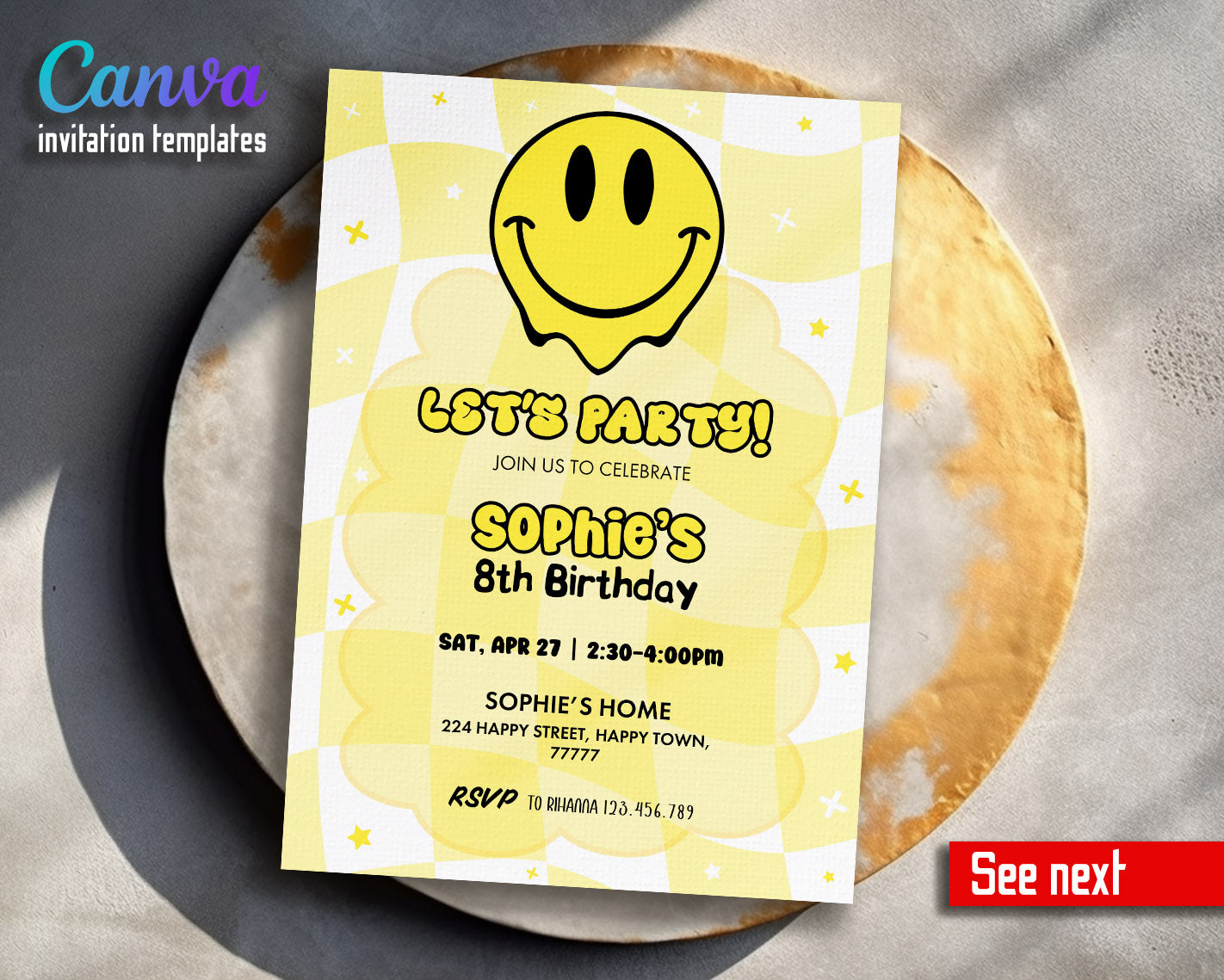 Smiley Face customizable invitation template | Share or Print |  | YT096