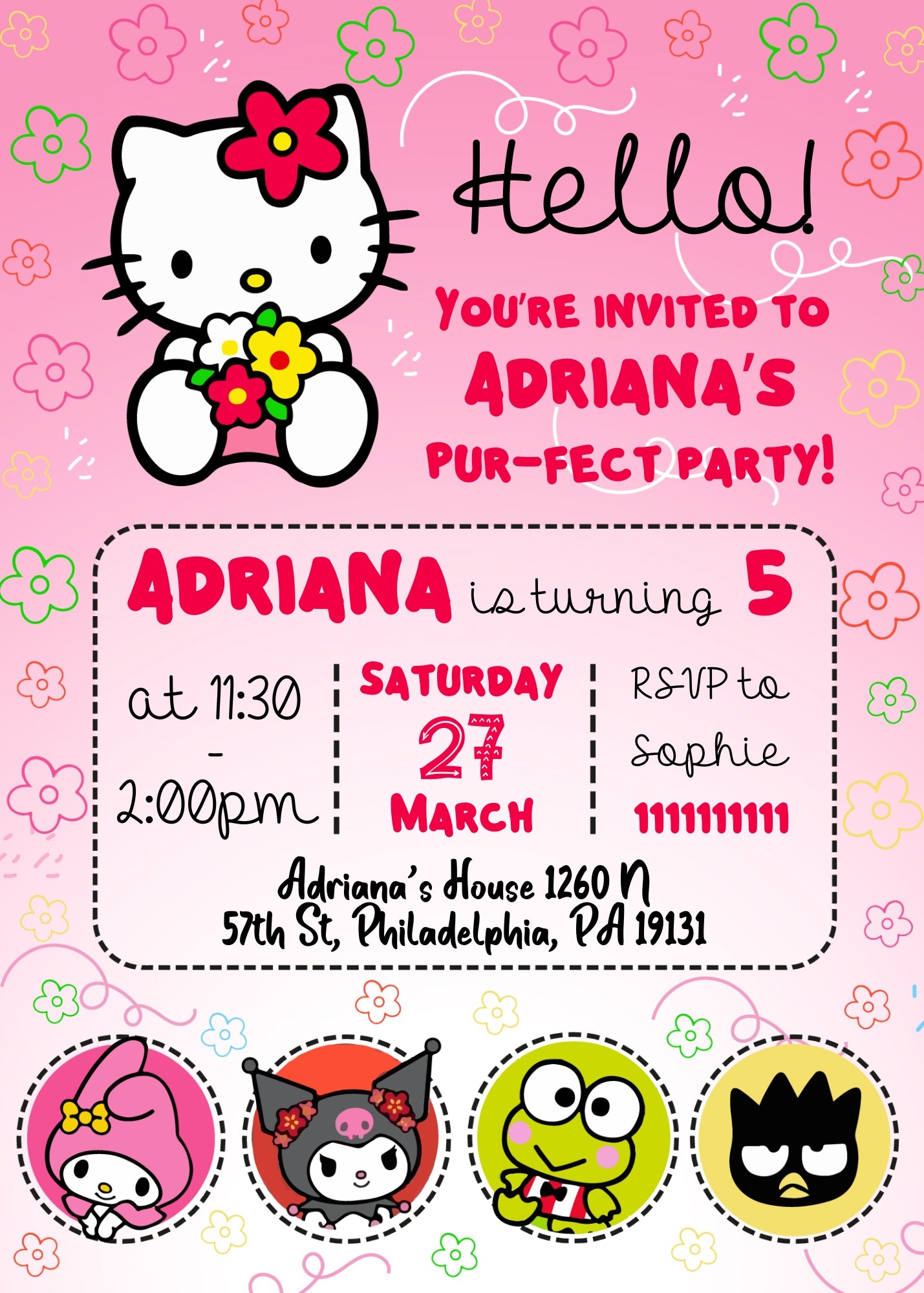 Hello Kitty customizable invite template girl | instant download | Share or Print | XQ289