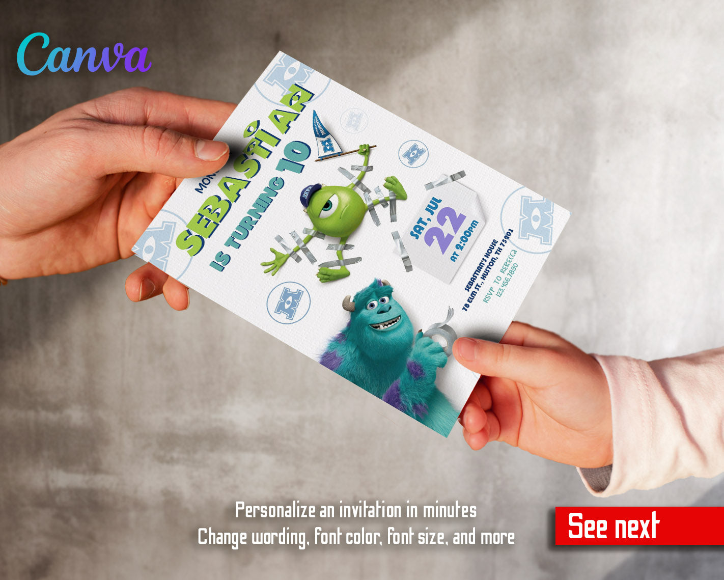 Monsters, Inc.  customizable invitation template | Share or Print |  | XD620