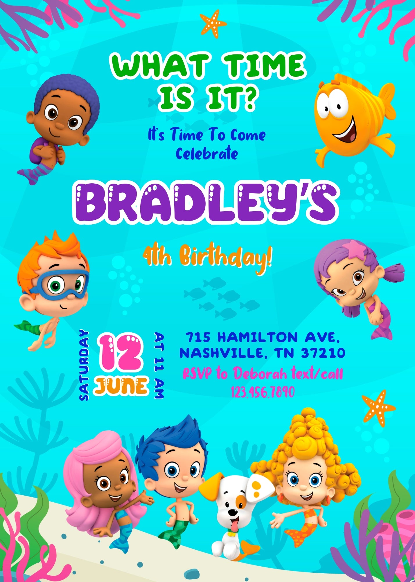 Bubble Guppies Molly Gil customizable invitation template | Share or Print | girl | ET073