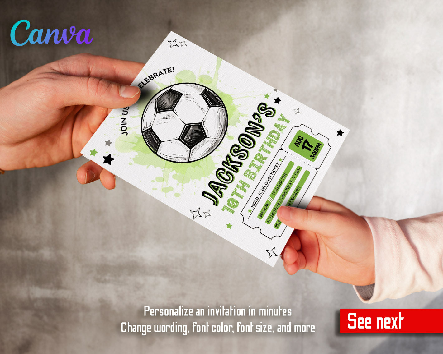 Soccer Champion League FC customizable invitation template | Share or Print | boy | TU881