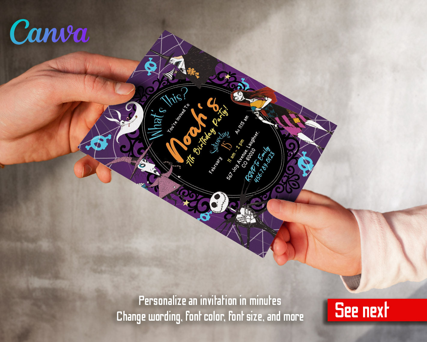 The Nightmare Before Christmas Halloween customizable invitation template | Share or Print |  | HS966