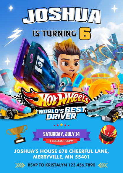 Hot Wheels Let's Race customizable invitation template | Share or Print | boy | YA954