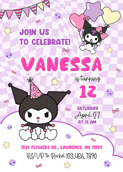 Kuromi Hello Kitty Sanrio customizable invitation template | Share or Print | | BN748