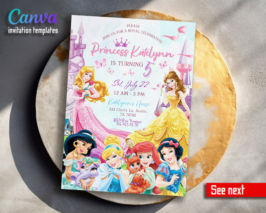 Disney Princess  customizable invitation template | Share or Print | girl | PA173