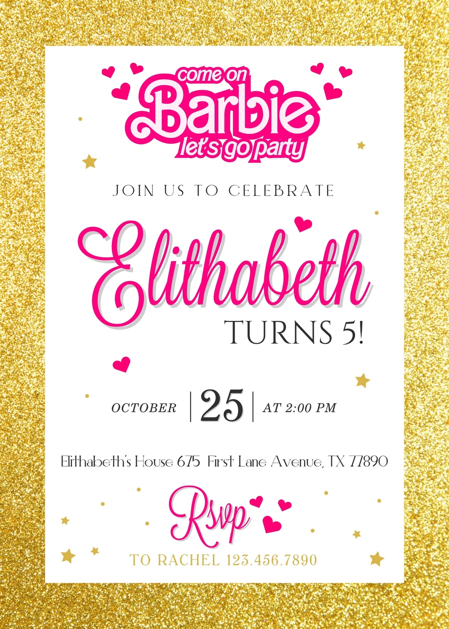 Barbie Pink  customizable invitation template | Share or Print | girl | VL447