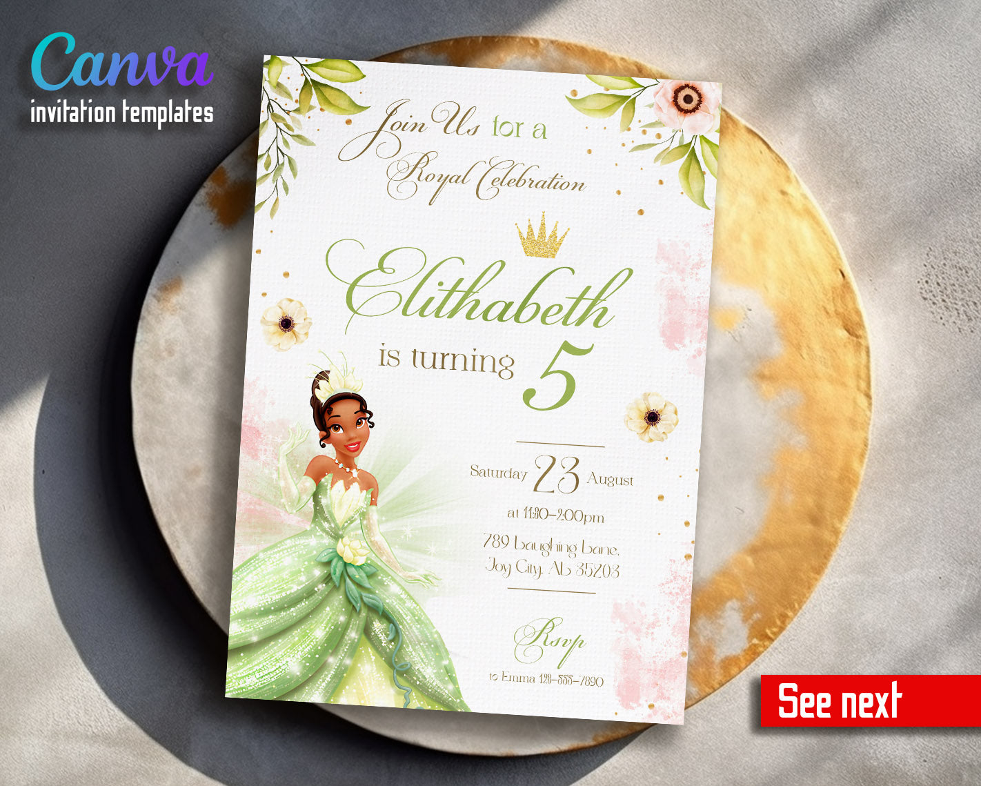 Tiana Frog Princess customizable invitation template | Share or Print | girl | GM631