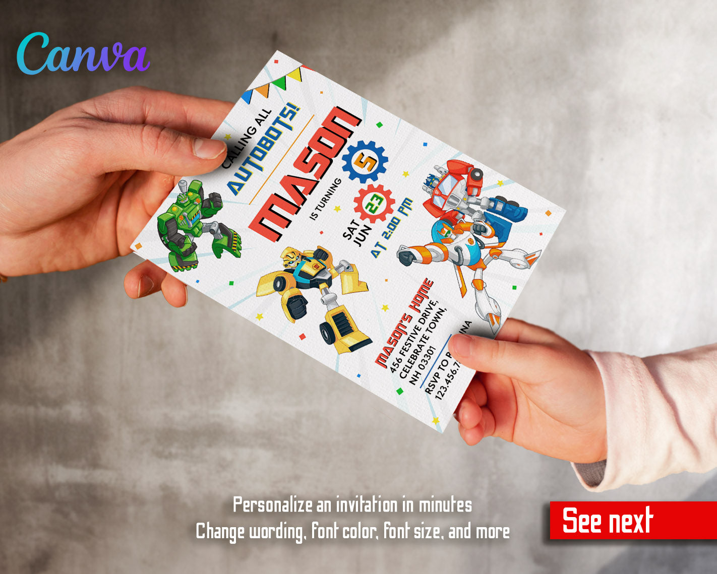 Transformers Rescue Bots customizable invitation template | Share or Print | boy | KR263