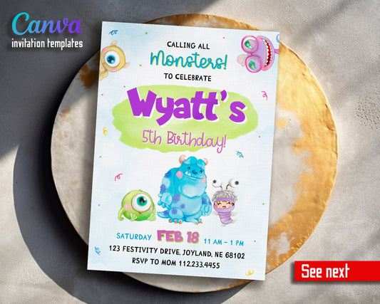 Monsters, Inc.  customizable invitation template | Share or Print |  | XC062