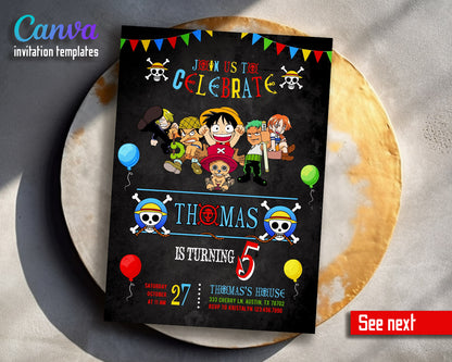 One Piece Monkey D.Luffy Anime customizable invitation template | Share or Print | | GD441