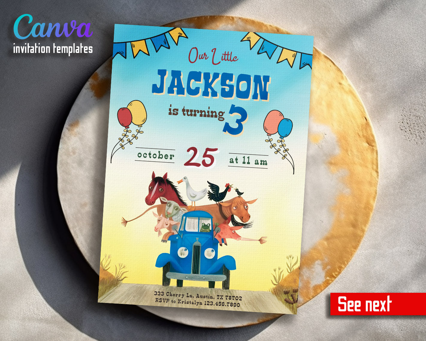 Little Blue Truck customizable invitation template | Share or Print |  | OG862