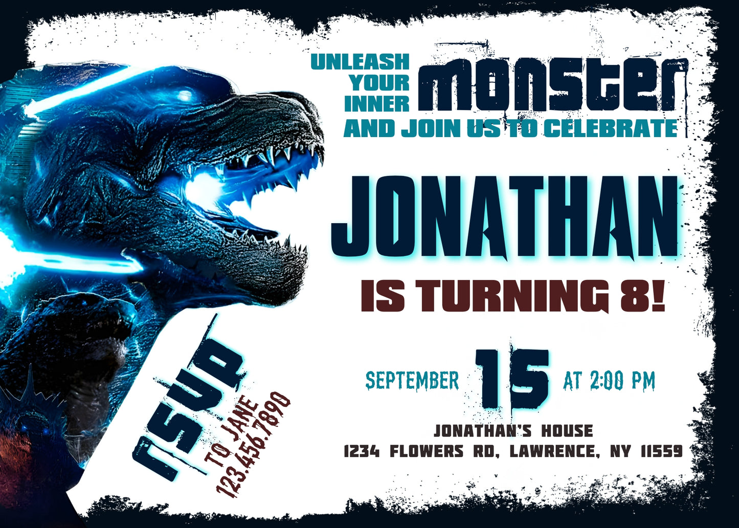 Godzilla and King Kong  customizable invitation template | Share or Print |  | QG133