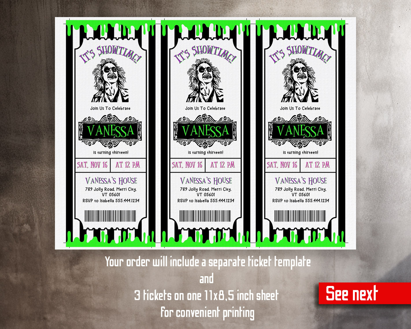 Beetlejuice Halloween customizable invitation template | Share or Print |  | VP036