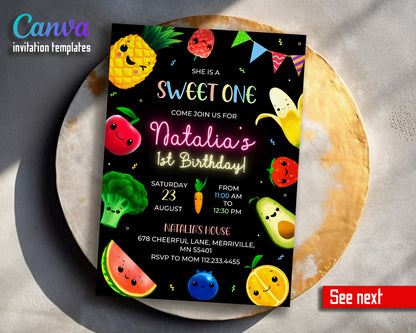 Hey Bear Sensory Dancing Fruits customizable invitation template | Share or Print |  | PL221