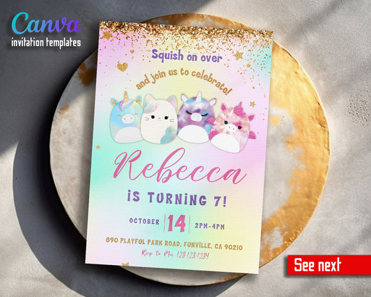 Squishmallows  customizable invitation template | Share or Print |  | EC011