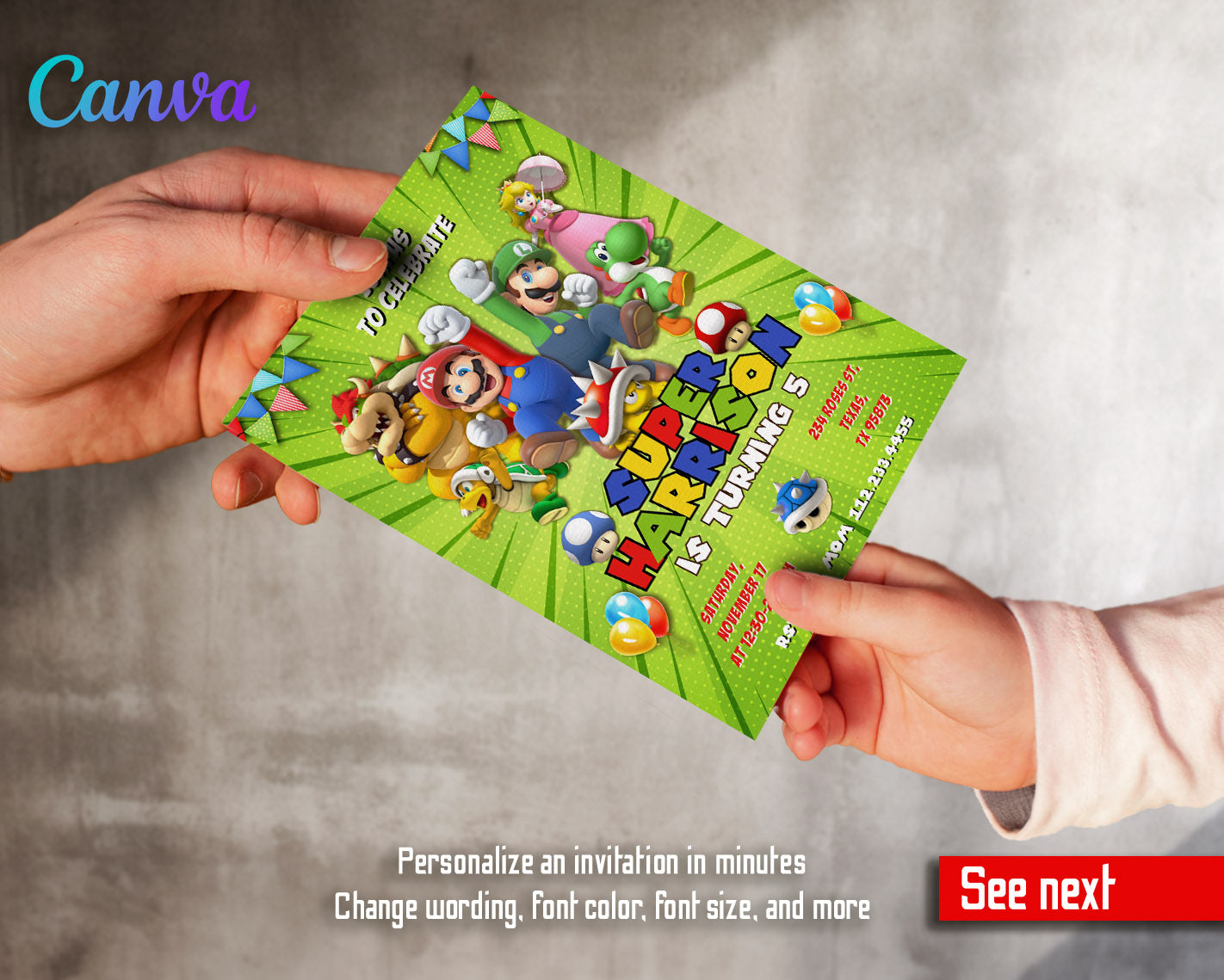 Super Mario Bros  customizable invitation template | Share or Print |  | GM679