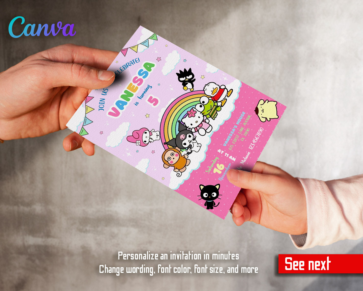 Hello Kitty Sanrio customizable invitation template | Share or Print | | YM300