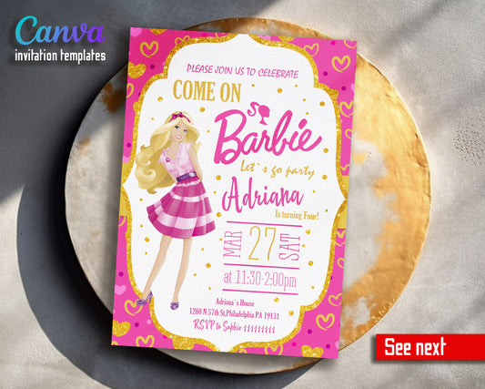 Barbie Pink  customizable invitation template | Share or Print | girl | LA255