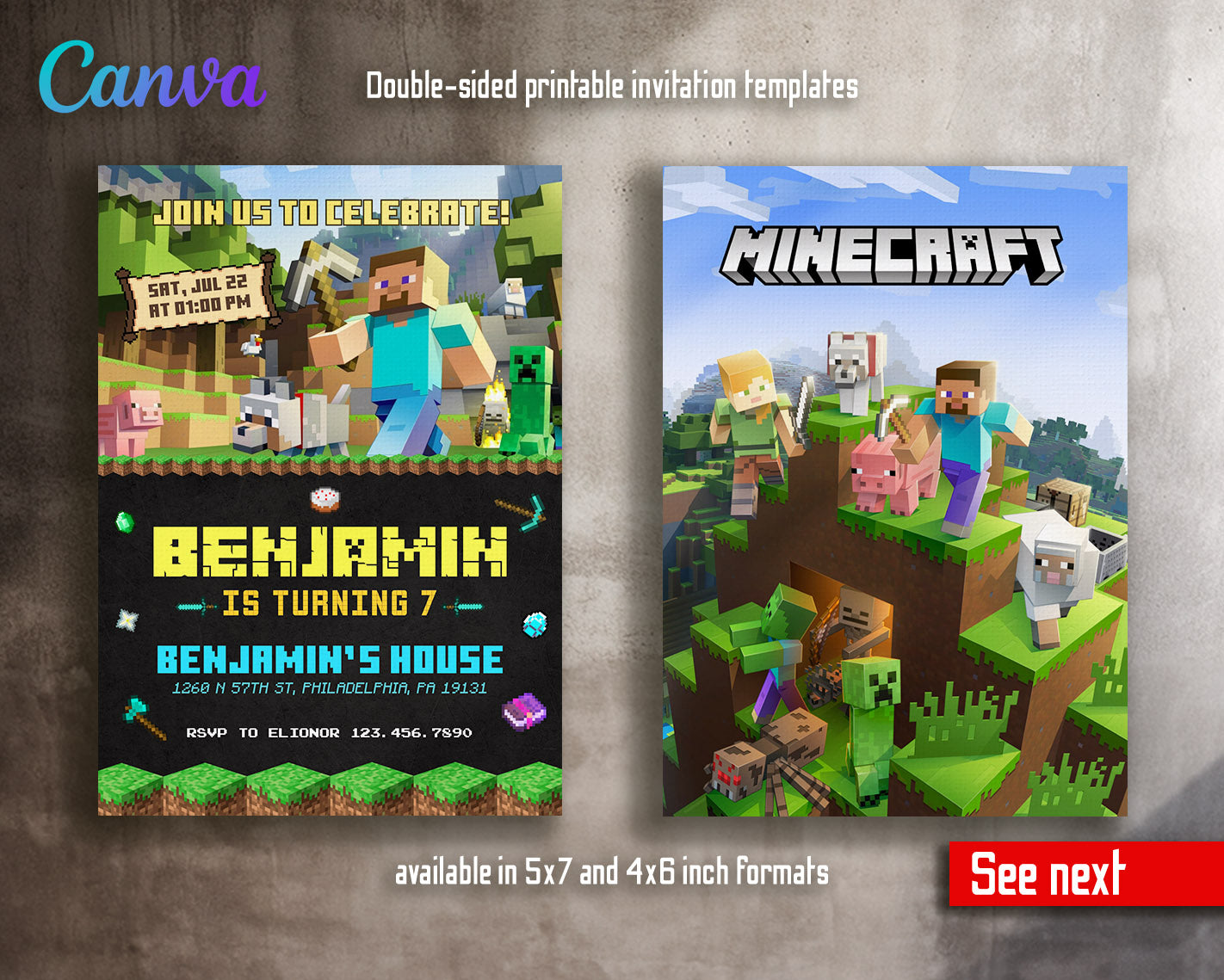 Minecraft Gamer customizable invitation template | Share or Print | | DP268