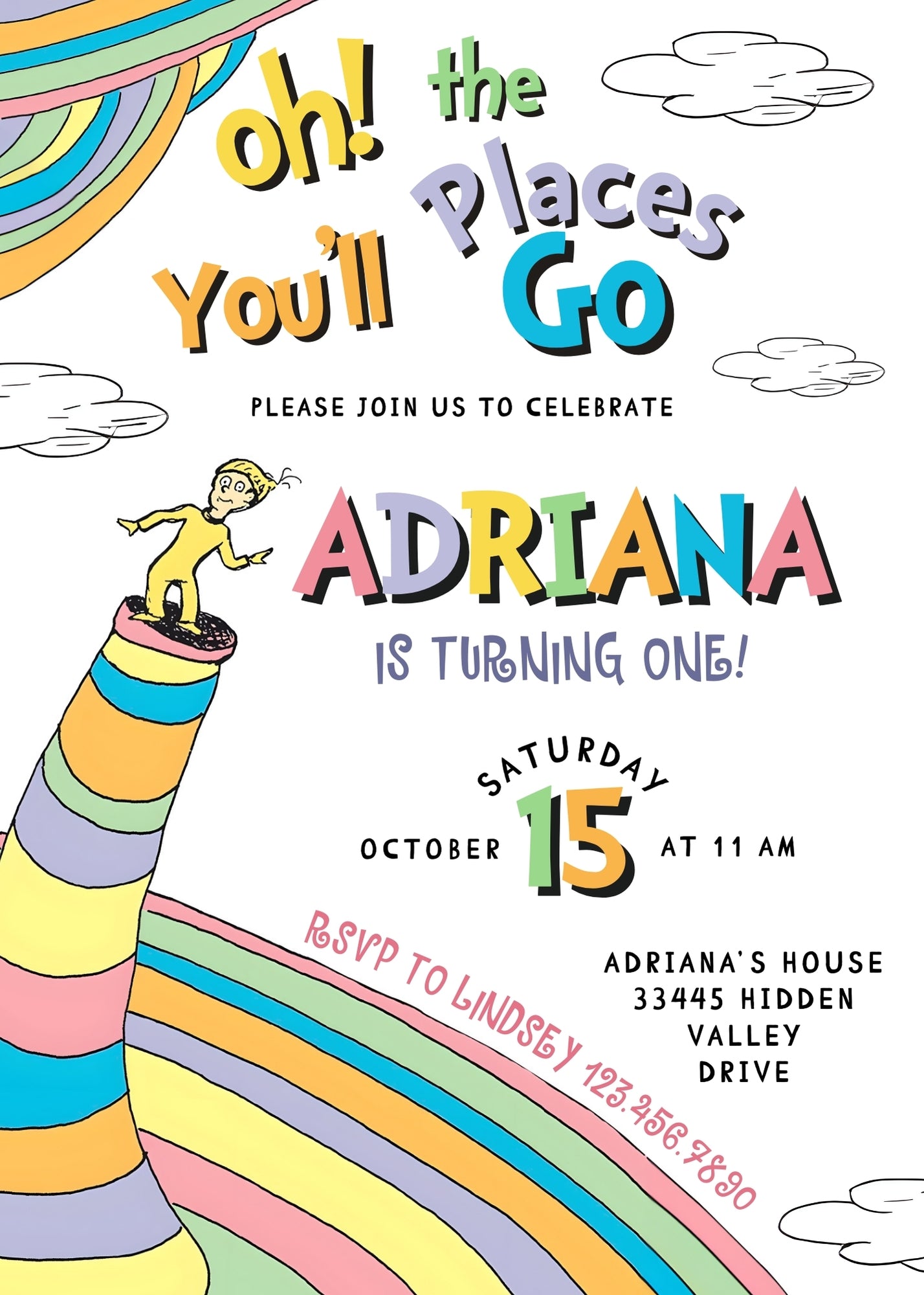 Dr Seuss Oh, the Places You'll Go customizable invitation template | Share or Print |  | NJ510