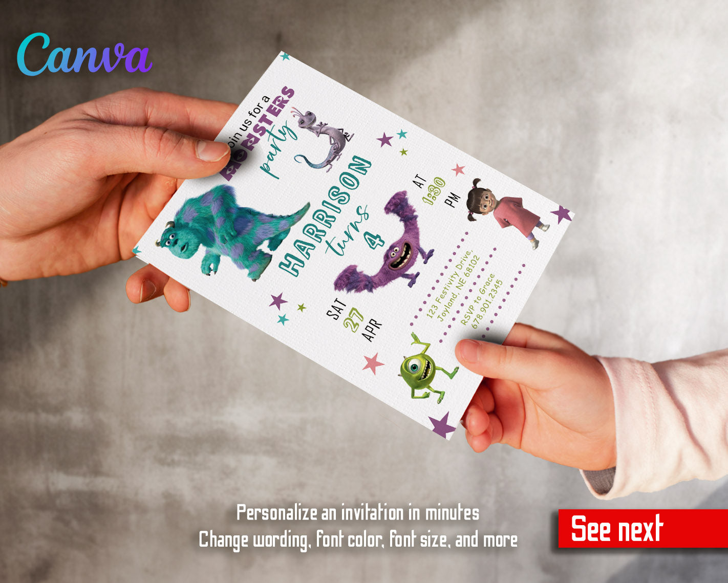 Monsters, Inc.  customizable invitation template | Share or Print |  | DQ283