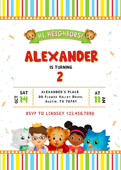 Daniel Tiger's Neighborhood  customizable invitation template | Share or Print |  | XB425