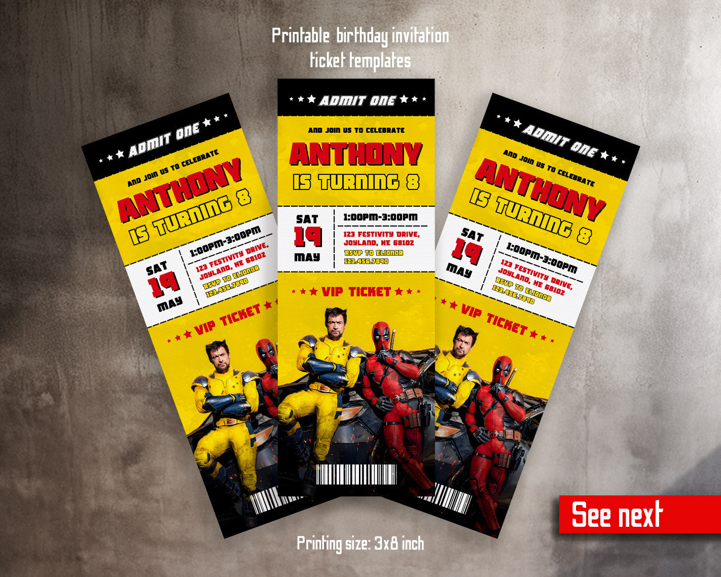 Deadpool Wolverine Marvel customizable invitation template | Share or Print | boy | DS362