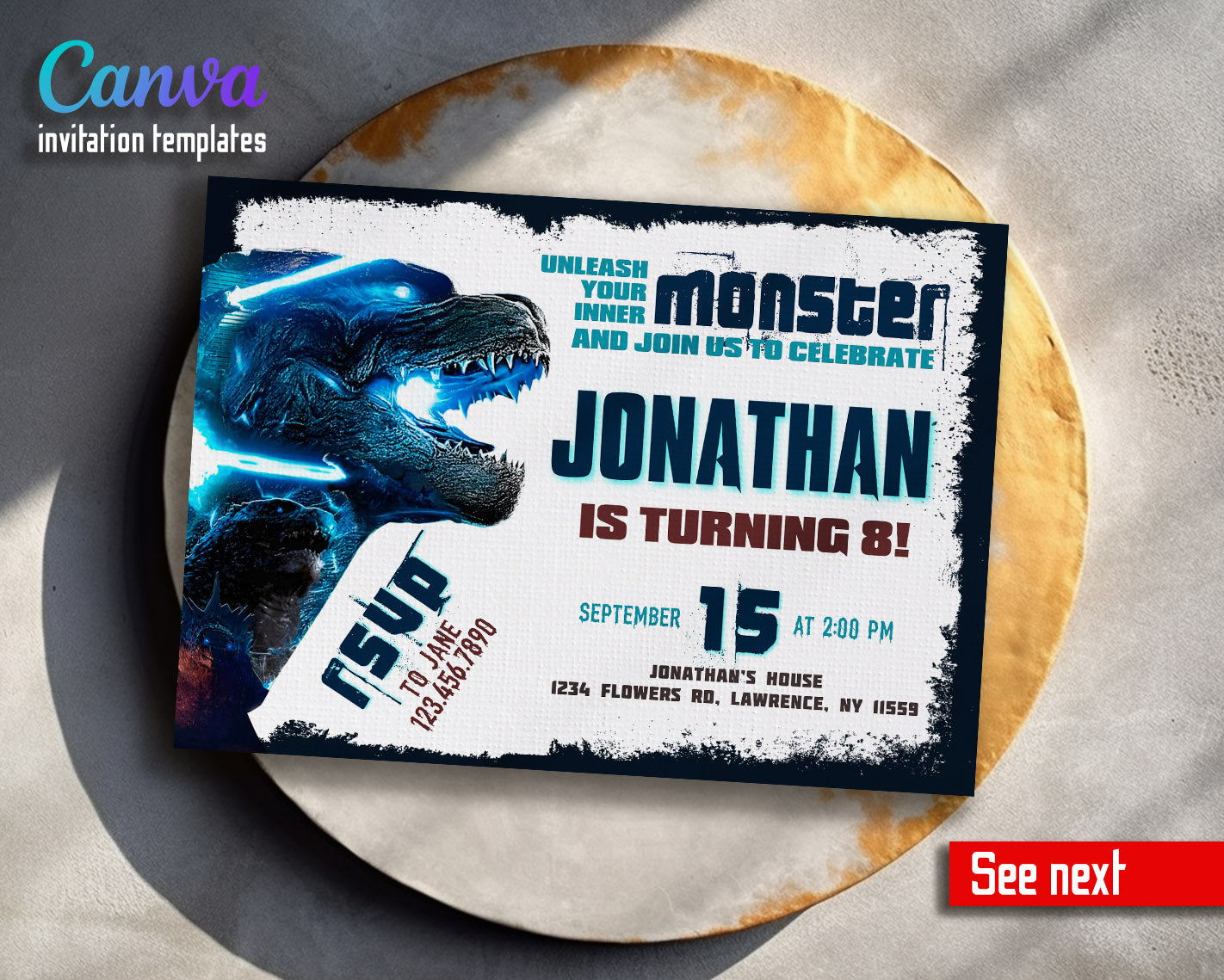 Godzilla and King Kong  customizable invitation template | Share or Print |  | QG133