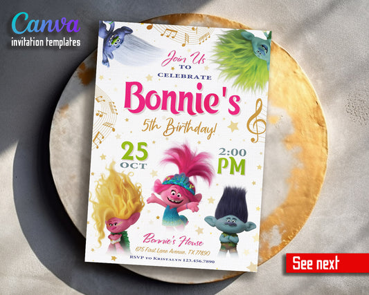 Trolls Poppy  customizable invitation template | Share or Print |  | DJ532