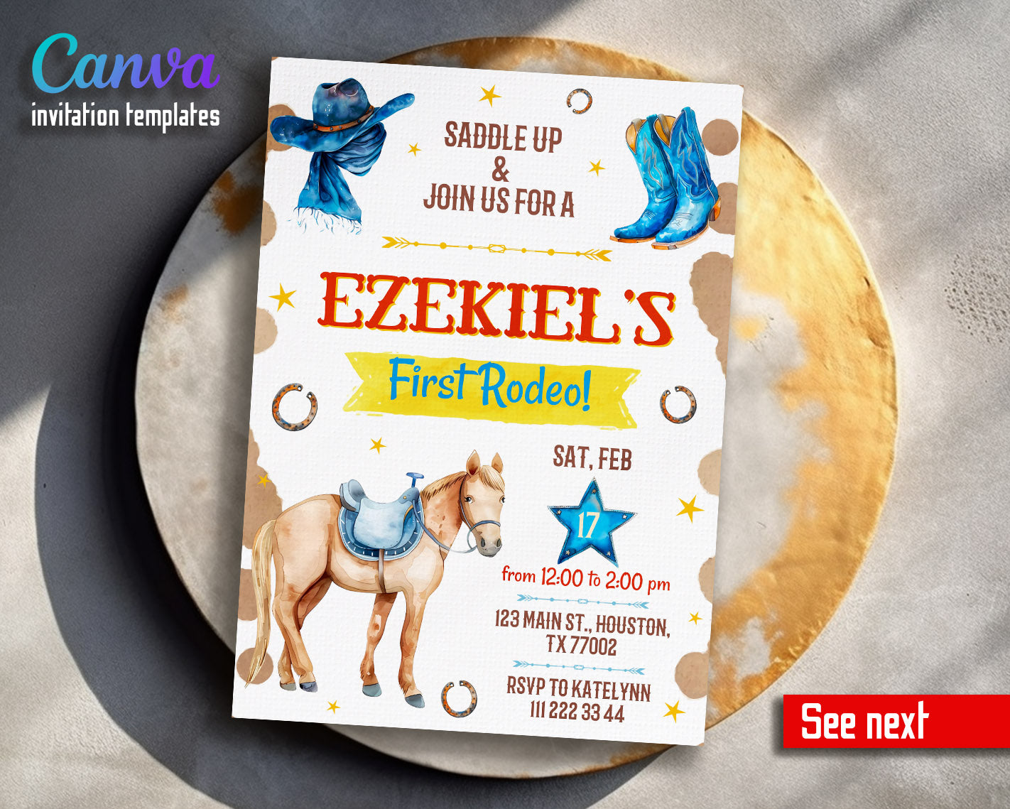 Cowboy Rodeo customizable invitation template | Share or Print | boy | MB320