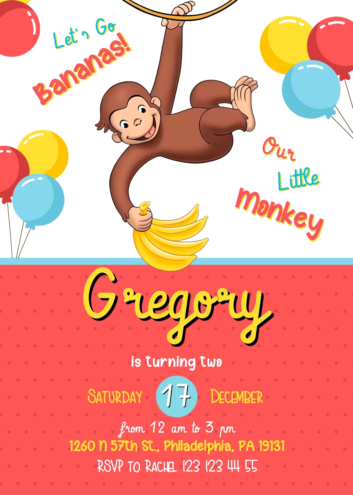 Curious George Monkey customizable invitation template | Share or Print |  | IK319