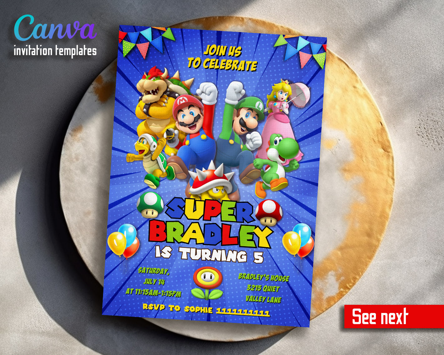 Super Mario Bros  customizable invitation template | Share or Print |  | UB974