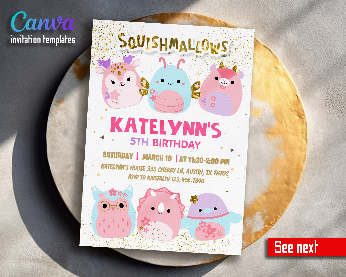 Squishmallows  customizable invitation template | Share or Print |  | TA774