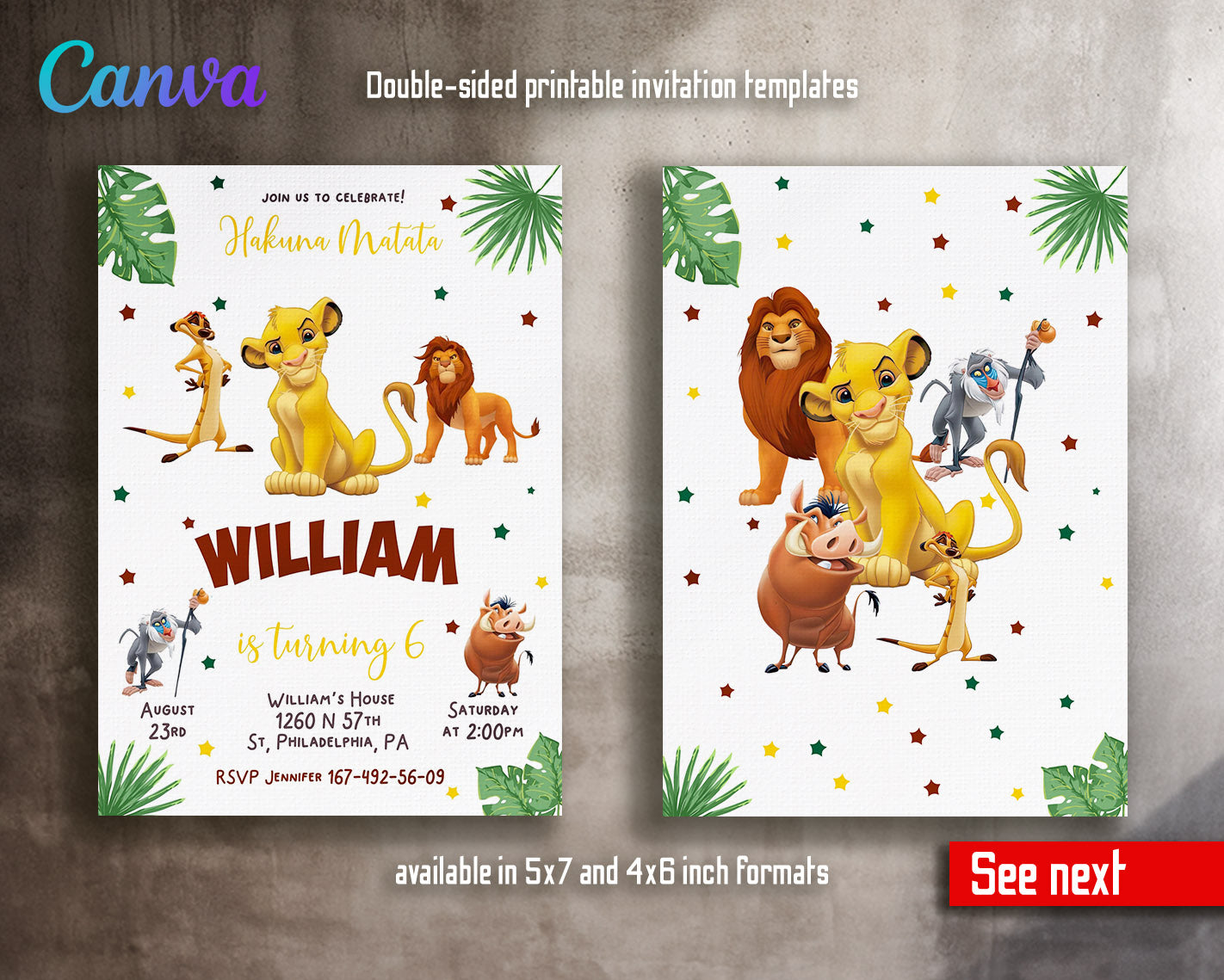 Lion King Simba customizable invitation template | Share or Print |  | XT407