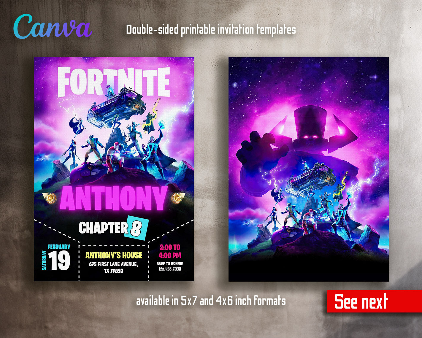 Fortnite gamer customizable invitation template | Share or Print | boy | HC469