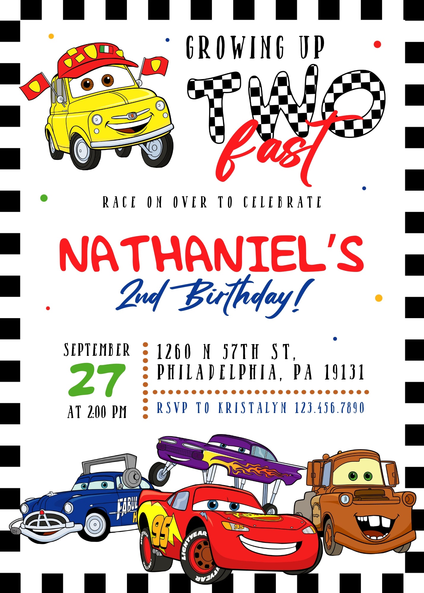 Cars Lightning Mcqueen Two customizable invitation template | Share or Print | boy | JJ261