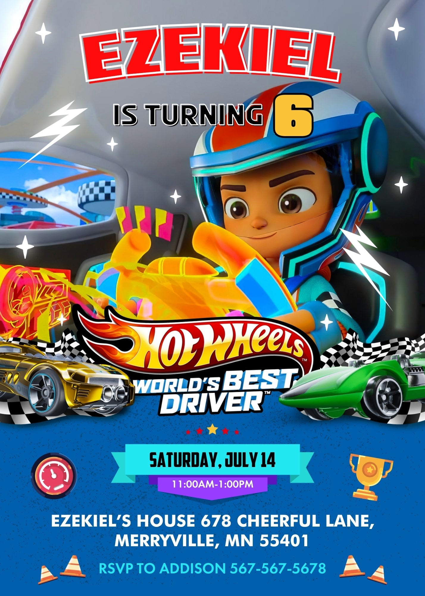 Hot Wheels Let's Race customizable invitation template | Share or Print | boy | AB564