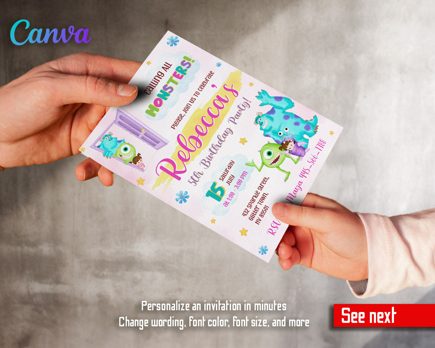 Monsters, Inc.  customizable invitation template | Share or Print |  | II507