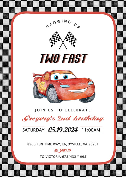 Cars Lightning Mcqueen Two customizable invitation template | Share or Print | boy | DG262