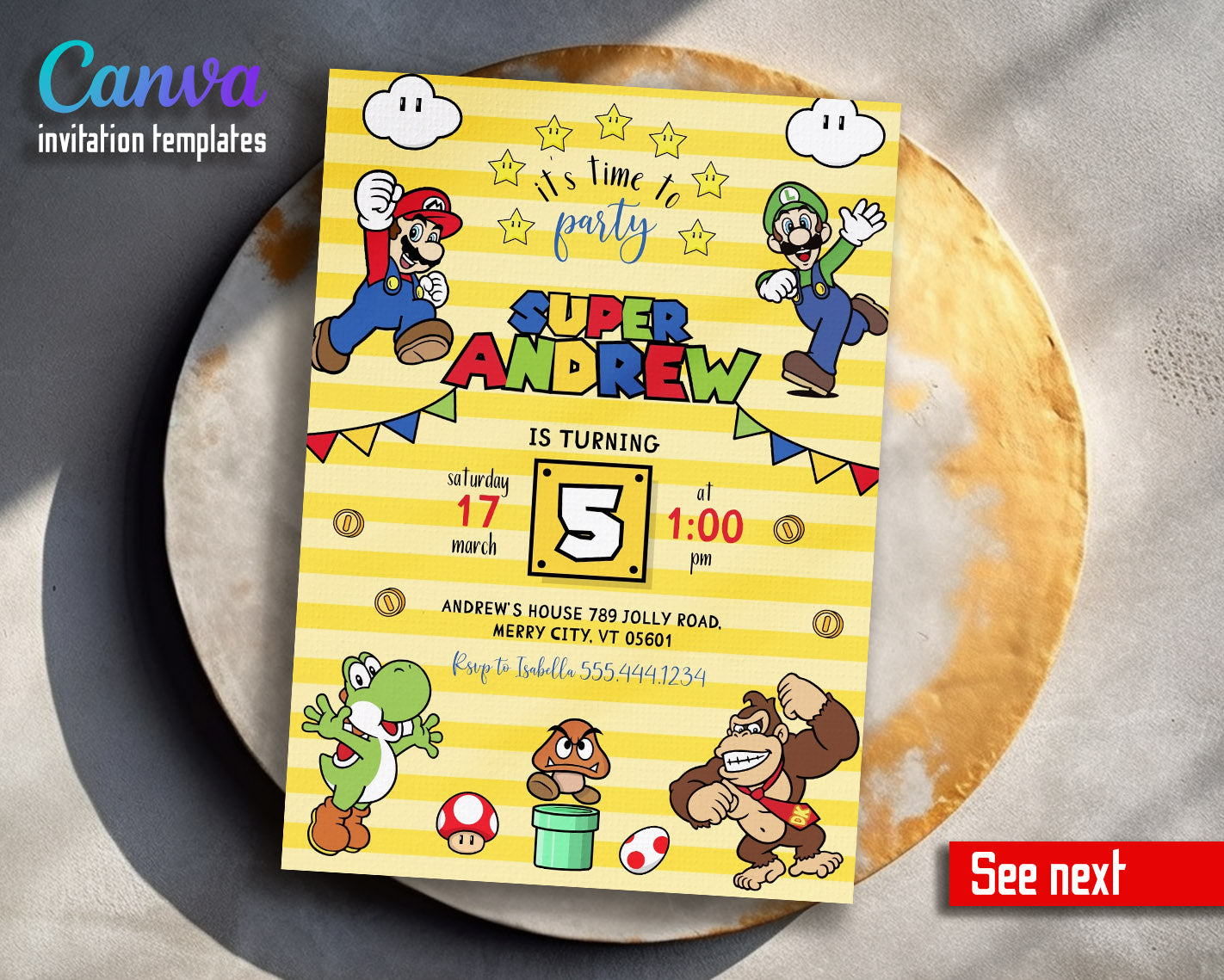 Super Mario Bros  customizable invitation template | Share or Print |  | NV554