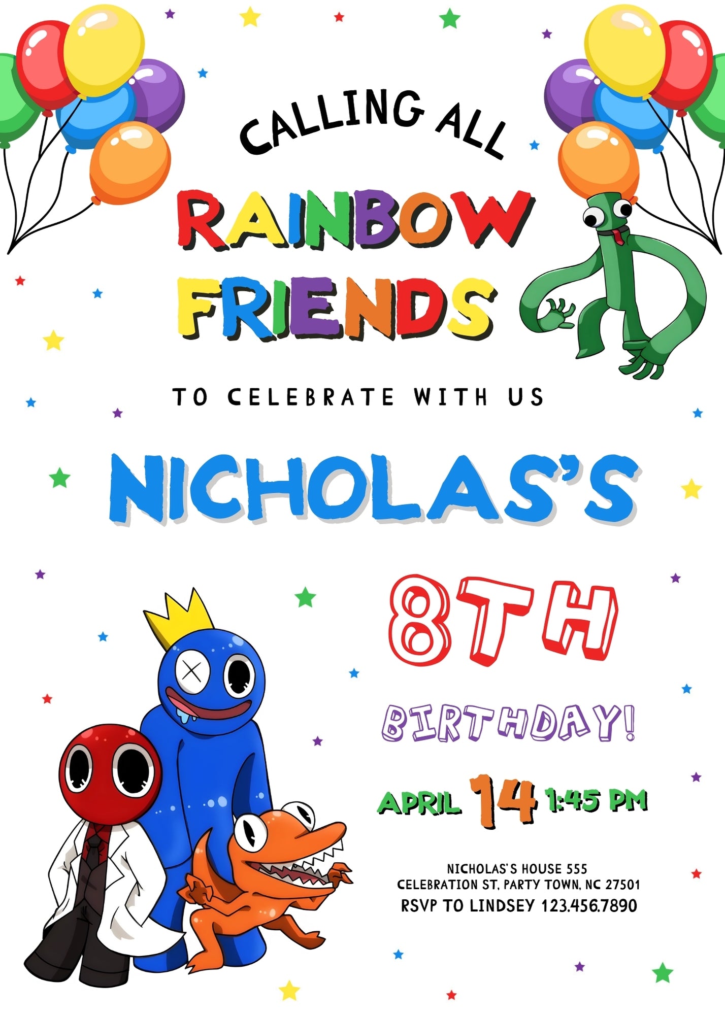 Rainbow Friends customizable invitation template | Share or Print |  | BL032