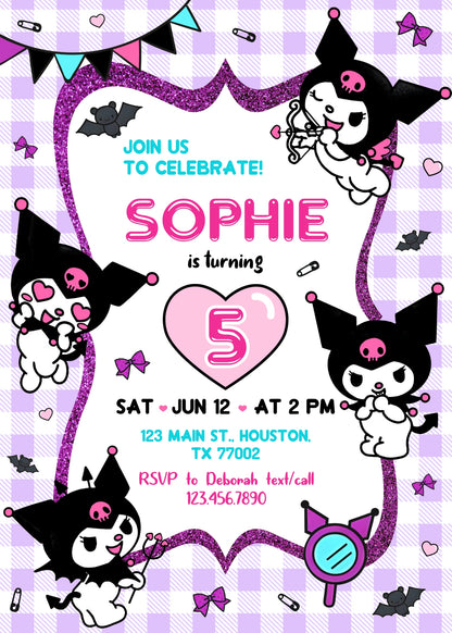 Kuromi Hello Kitty Sanrio customizable invitation template | Share or Print | | QR203