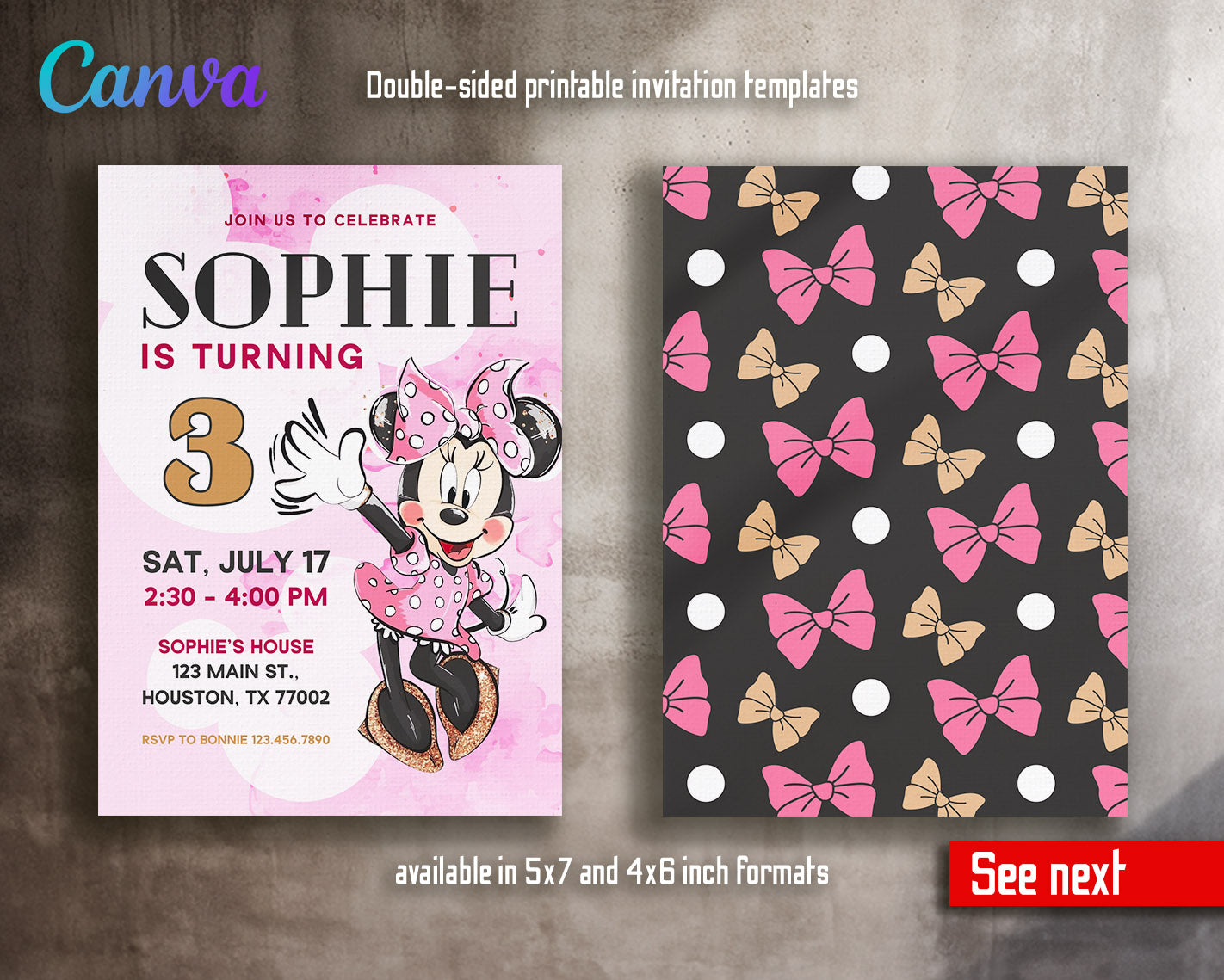 Minnie Mouse Disney Mickey customizable invitation template | Share or Print | girl | LB479