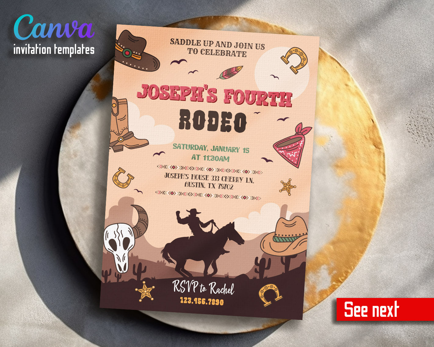 Cowboy Rodeo customizable invitation template | Share or Print | boy | UK727