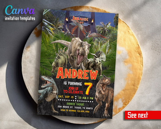 Jurassic Park Dinosaur customizable invitation template | Share or Print |  | NH431