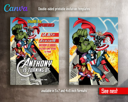 Avengers Marvel Superhero  customizable invitation template | Share or Print | boy | HA730