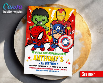 Avengers Marvel Superhero  customizable invitation template | Share or Print | boy | KW433