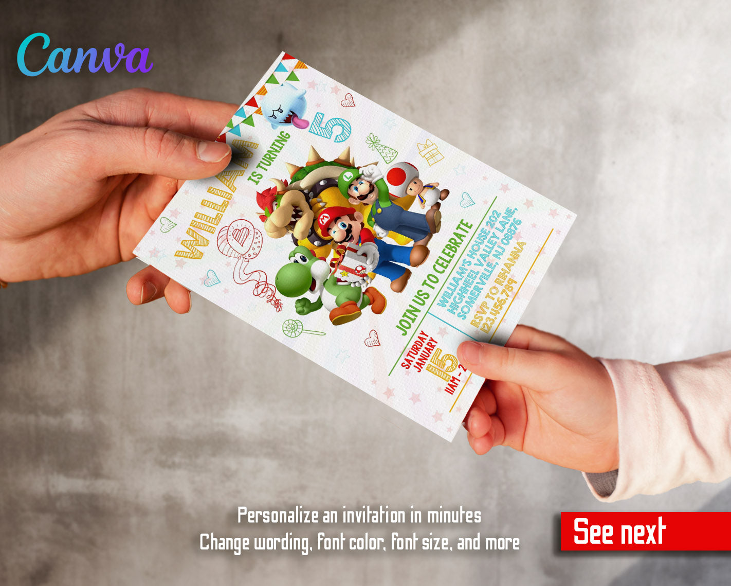 Super Mario Bros customizable invitation template | Share or Print |  | MR666