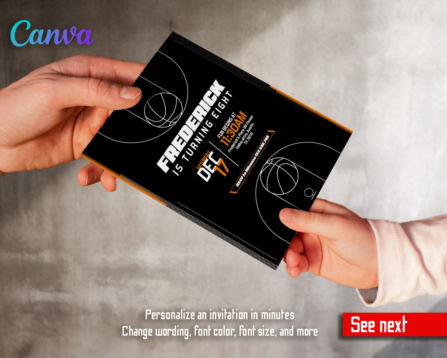 Basketball NBA Slam Dunk  customizable invitation template | Share or Print | boy | PE119